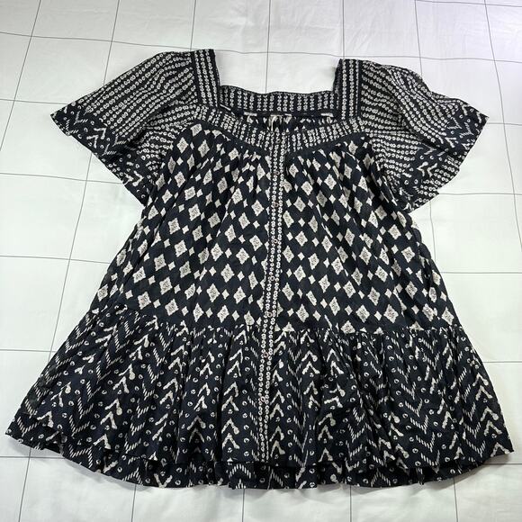 Free People Dress Womens Small Black Hearts Desire Cotton Mini Ivory Boho New - Picture 3 of 12